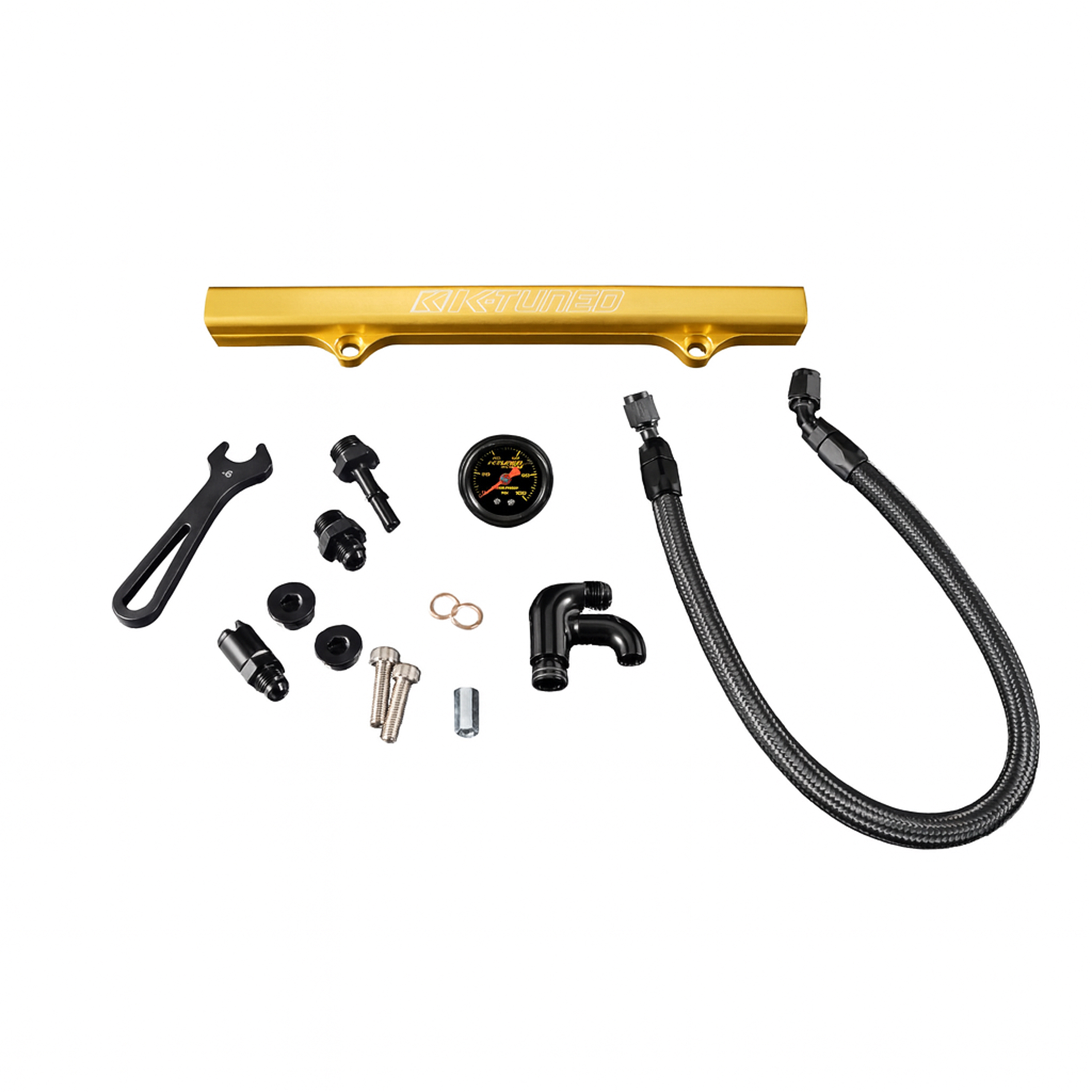 K-Tuned Gold Side Feed Fuel Rail Kit with Gauge